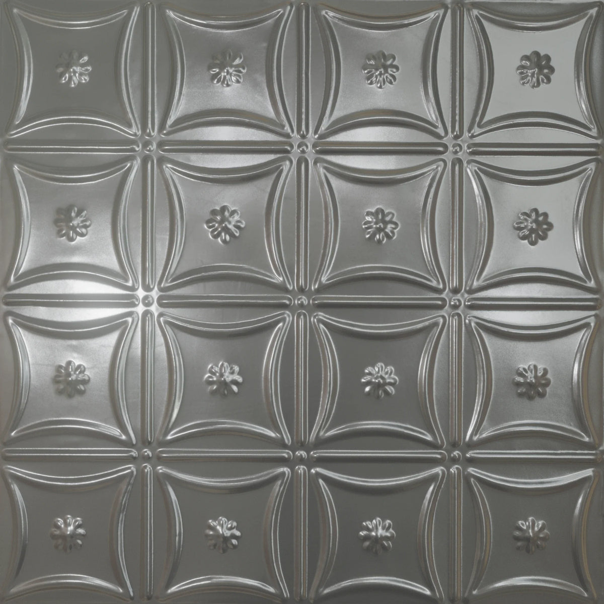 Pattern 130 Sixteen Flowers tin ceiling tile — Gun Metal Grey finish