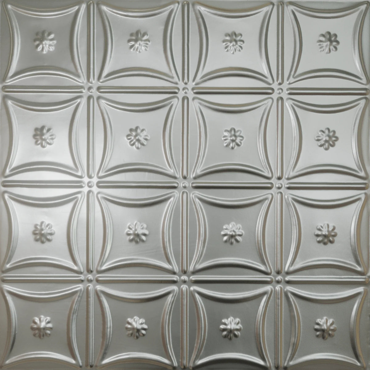 Pattern 130 Sixteen Flowers tin ceiling tile — Silver finish