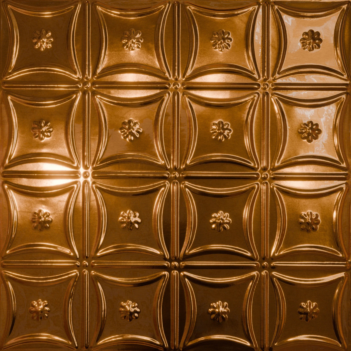 Pattern 130 Sixteen Flowers tin ceiling tile — Transparent Copper finish