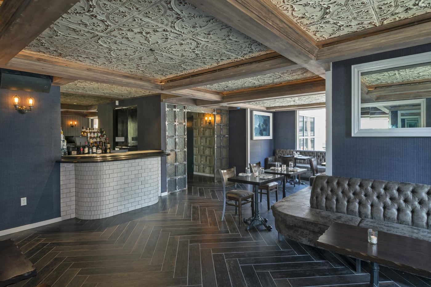 Restaurant with a Gothic Medallion pressed-tin ceiling