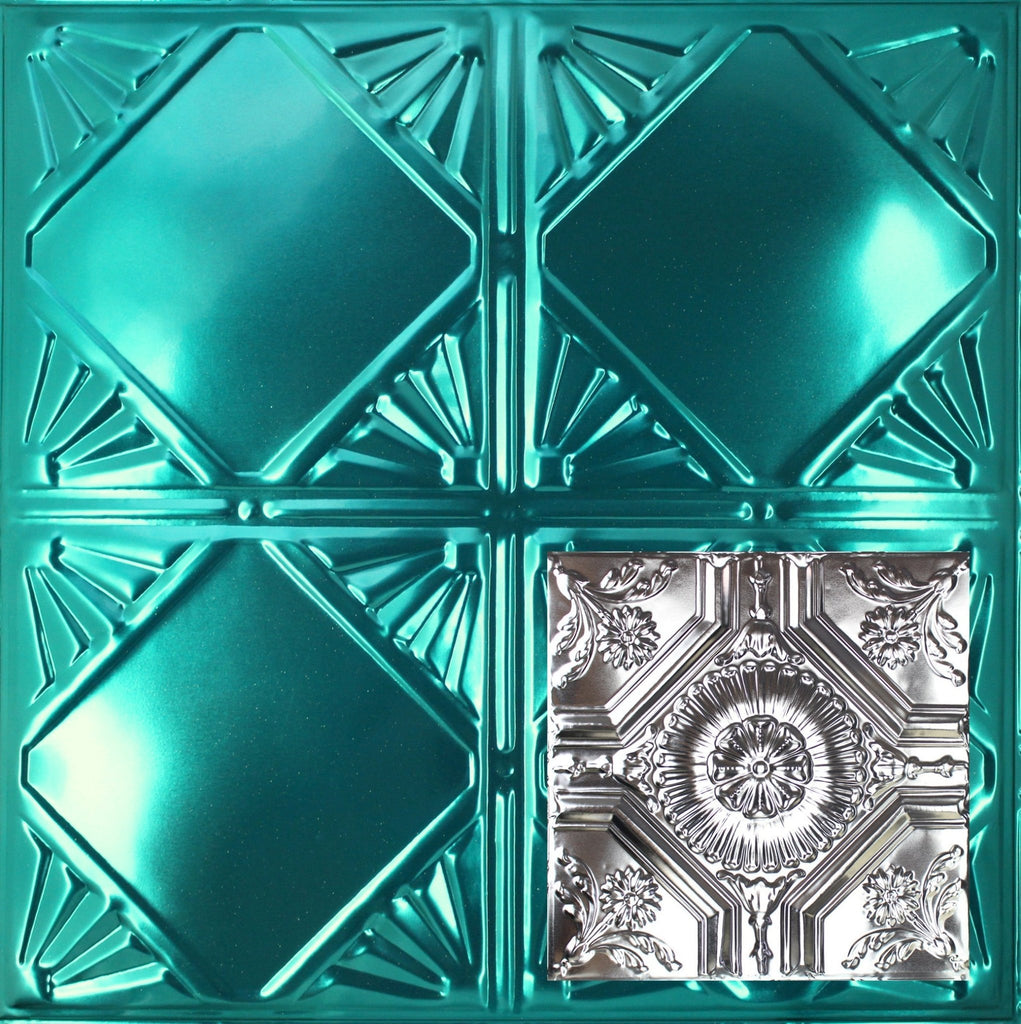 Metal Ceiling Tiles | Pattern 123 | Floral Centerpiece | Aquamarine - Wall & Ceiling Tiles - Metal Ceiling Express