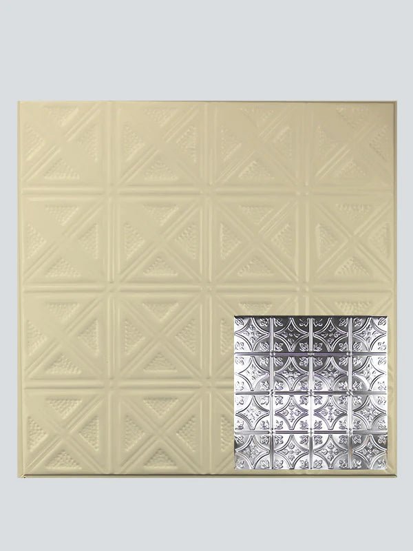 Metal Ceiling Tiles | Pattern 103 | FleurDeLis 6in - Creamy White Satin - Metal Ceiling Express