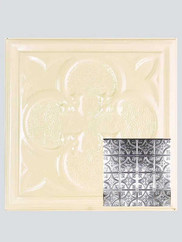 Metal Ceiling Tiles | Pattern 103 | FleurDeLis 6in - Crisp Linen - Metal Ceiling Express