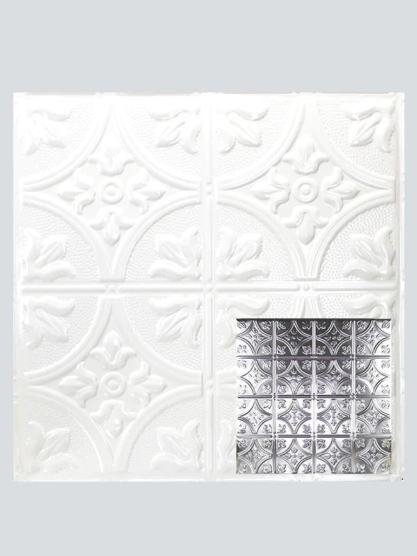 Metal Ceiling Tiles | Pattern 103 | FleurDeLis 6in - Gloss White - Metal Ceiling Express