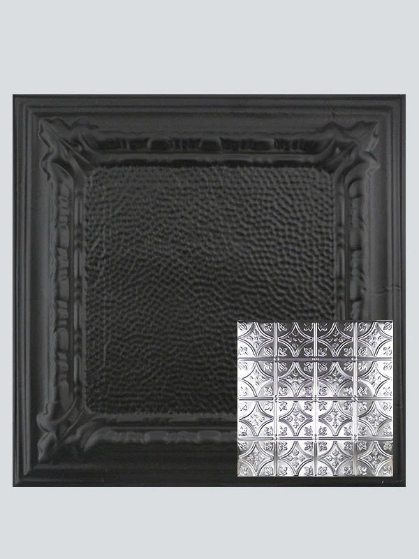 Metal Ceiling Tiles | Pattern 103 | FleurDeLis 6in - Matte Black - Metal Ceiling Express
