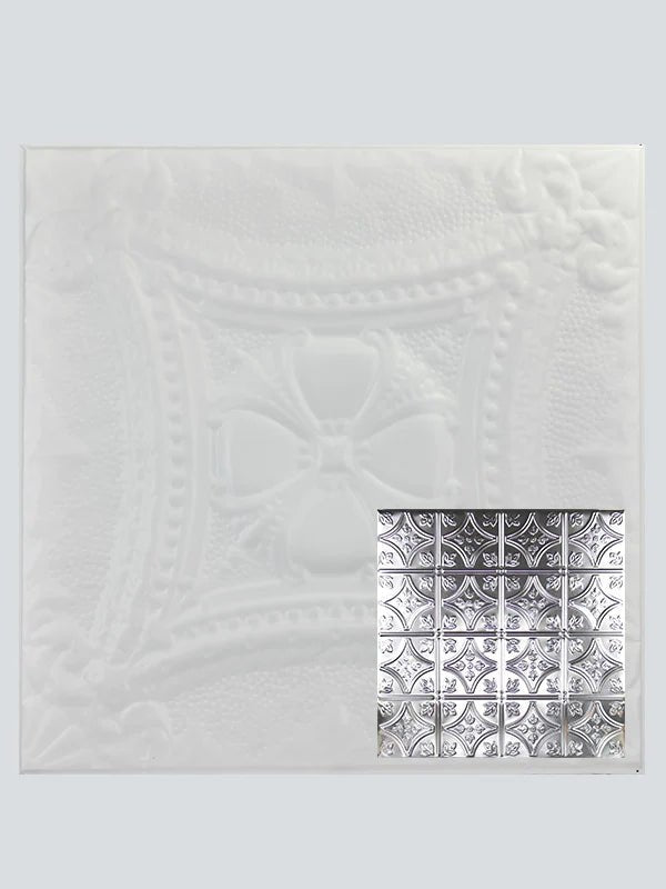 Metal Ceiling Tiles | Pattern 103 | FleurDeLis 6in - Matte White - Metal Ceiling Express