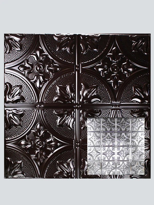 Metal Ceiling Tiles | Pattern 103 | FleurDeLis 6in - Mirror Black - Metal Ceiling Express
