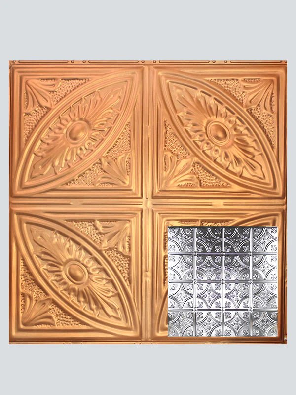 Metal Ceiling Tiles | Pattern 103 | FleurDeLis 6in - Satin Transparent Copper - Metal Ceiling Express