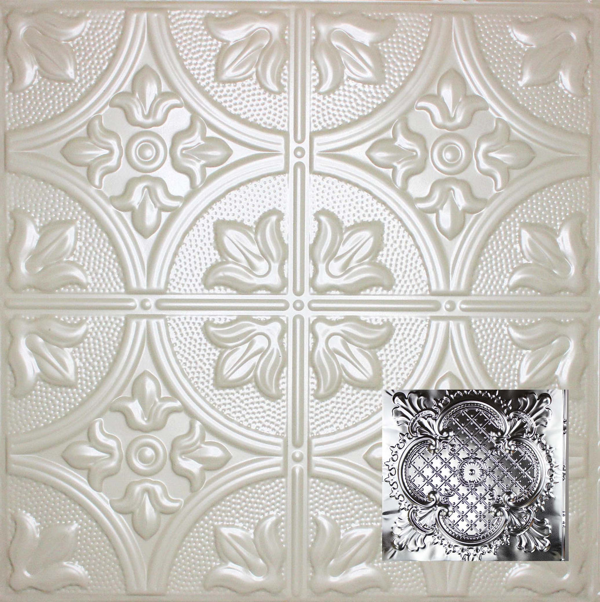 Metal Ceiling Tiles | Pattern 104 | Elegant Clover - Antique White - Metal Ceiling Express