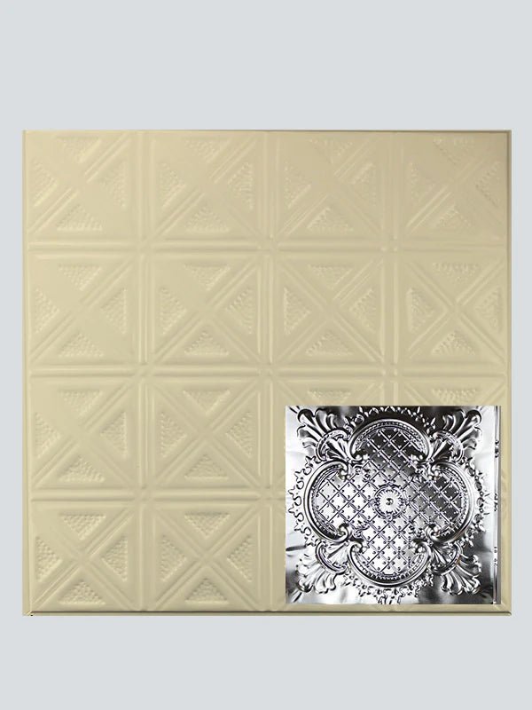 Metal Ceiling Tiles | Pattern 104 | Elegant Clover - Creamy White Satin - Metal Ceiling Express