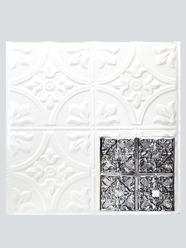 Metal Ceiling Tiles | Pattern 105 | Vintage Gothic - Gloss White - Metal Ceiling Express