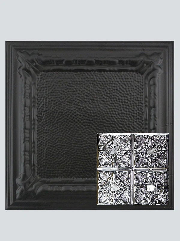 Metal Ceiling Tiles | Pattern 105 | Vintage Gothic - Matte Black - Metal Ceiling Express