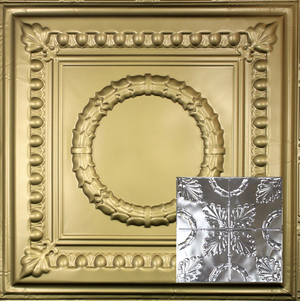 Metal Ceiling Tiles | Pattern 108 | Oak Leaf - Antique Brass - Metal Ceiling Express