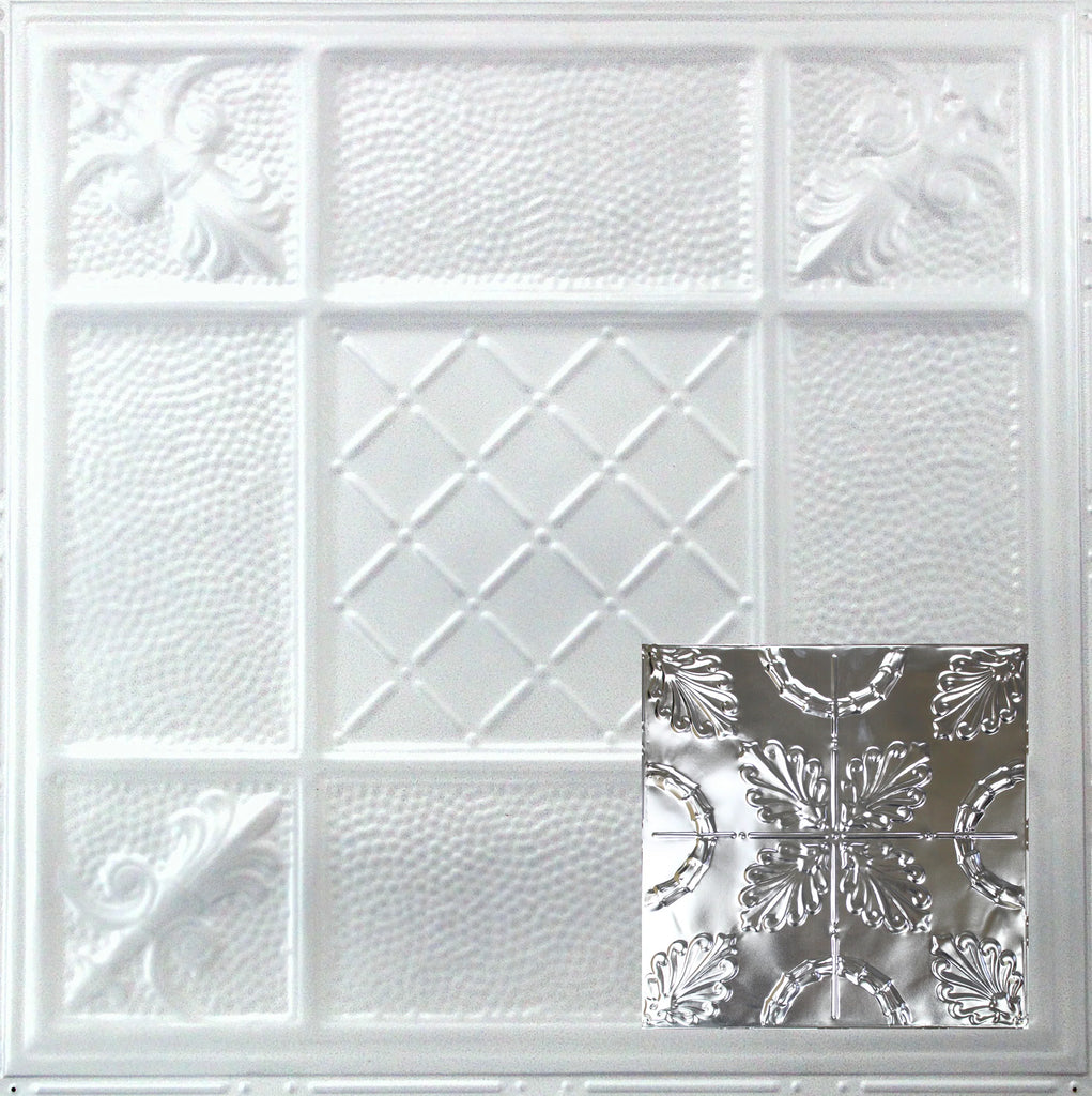 Metal Ceiling Tiles | Pattern 108 | Oak Leaf - Arctic Shimmer - Metal Ceiling Express