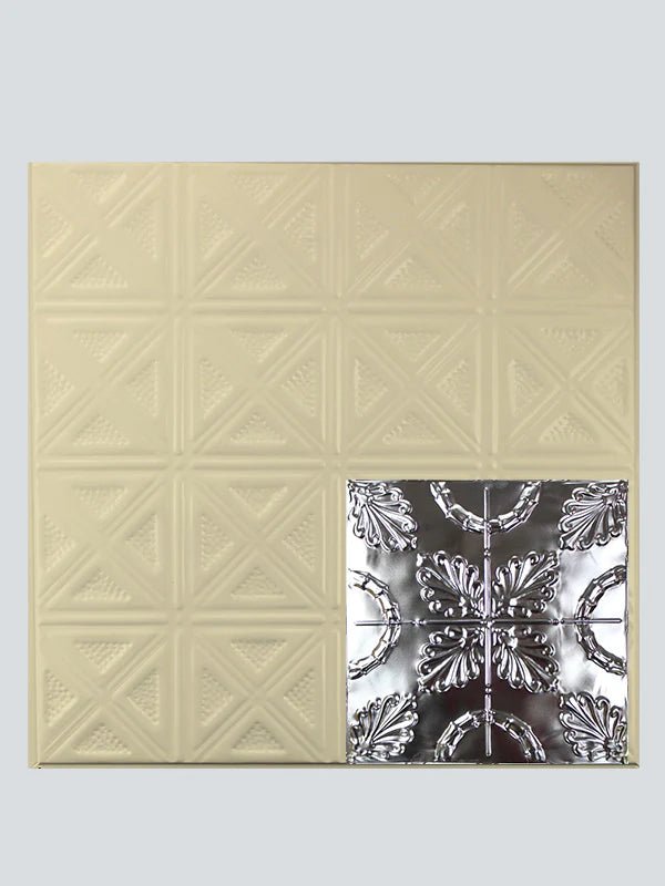 Metal Ceiling Tiles | Pattern 108 | Oak Leaf - Creamy White Satin - Metal Ceiling Express