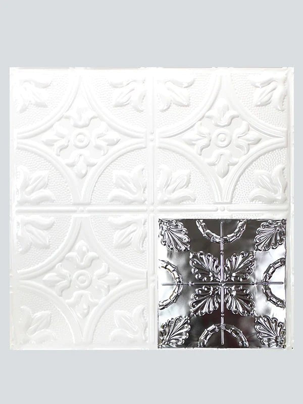 Metal Ceiling Tiles | Pattern 108 | Oak Leaf - Gloss White - Metal Ceiling Express