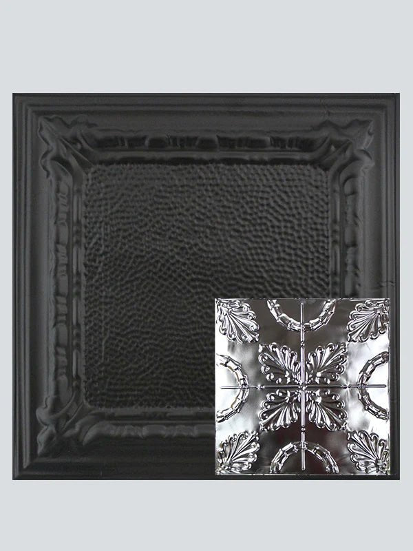 Metal Ceiling Tiles | Pattern 108 | Oak Leaf - Matte Black - Metal Ceiling Express