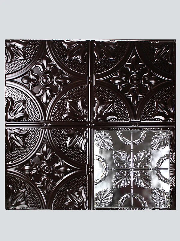 Metal Ceiling Tiles | Pattern 108 | Oak Leaf - Mirror Black - Metal Ceiling Express