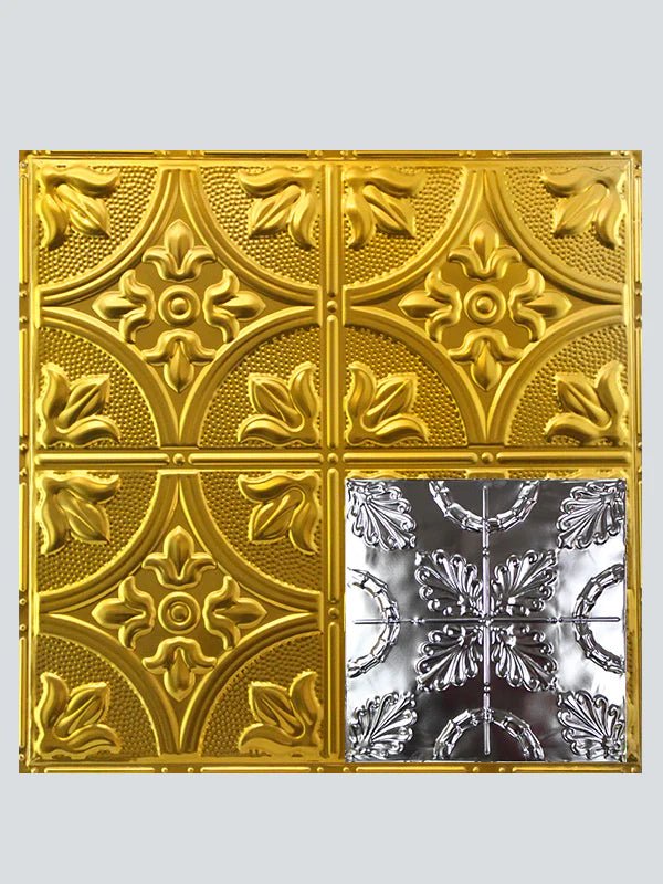Metal Ceiling Tiles | Pattern 108 | Oak Leaf - Transparent Yellow Gold - Metal Ceiling Express