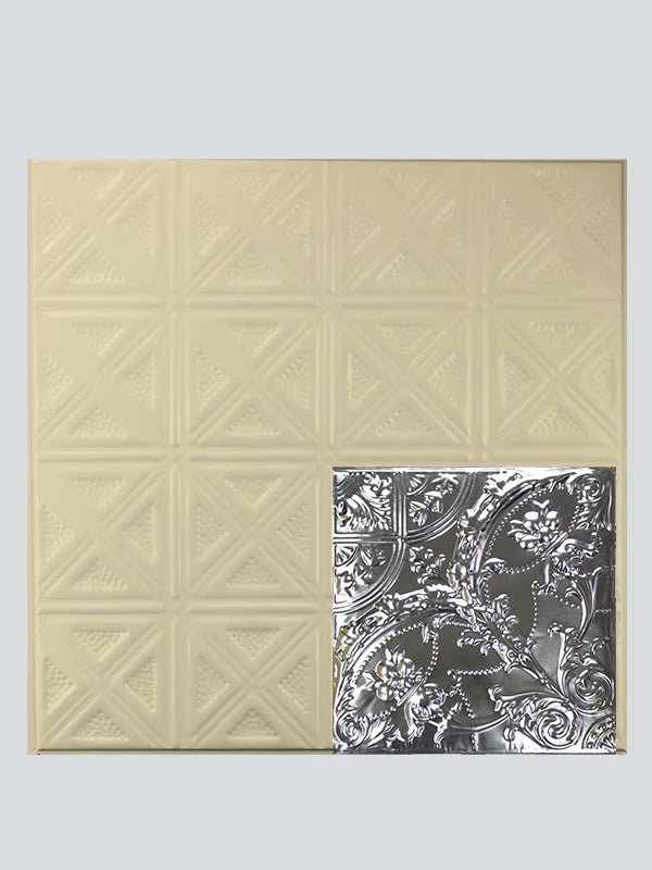 Metal Ceiling Tiles | Pattern 109 | Gothic Medallion - Creamy White Satin - Metal Ceiling Express