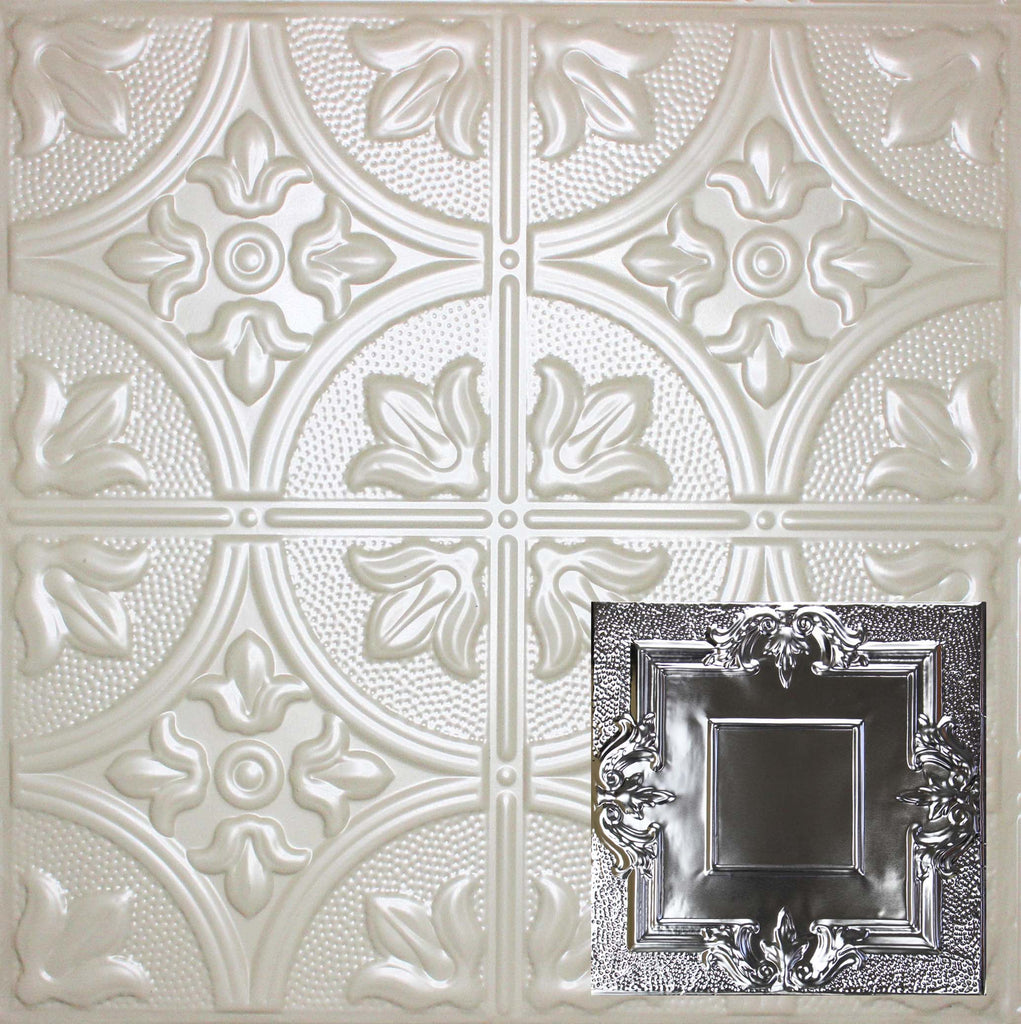 Metal Ceiling Tiles | Pattern 110 | Victorian Mirror - Antique White - Metal Ceiling Express