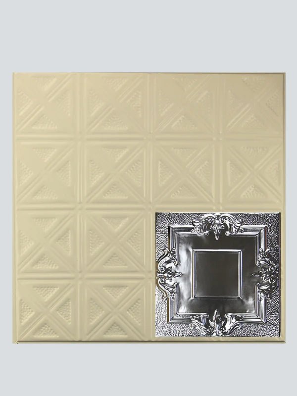 Metal Ceiling Tiles | Pattern 110 | Victorian Mirror - Creamy Satin White - Metal Ceiling Express