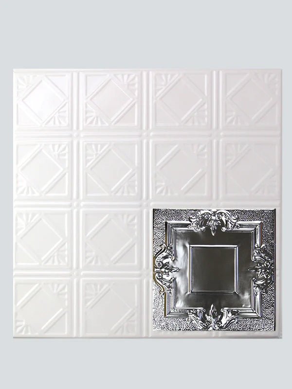 Metal Ceiling Tiles | Pattern 110 | Victorian Mirror - Satin White - Metal Ceiling Express