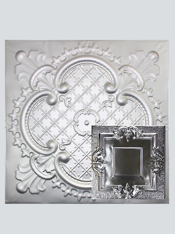 Metal Ceiling Tiles | Pattern 110 | Victorian Mirror - Silver - Metal Ceiling Express