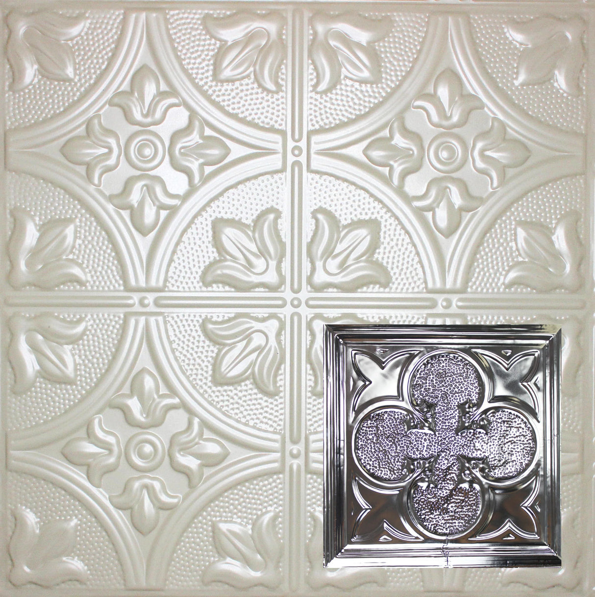 Metal Ceiling Tiles | Pattern 112 | Lucky Clover - Antique White - Metal Ceiling Express