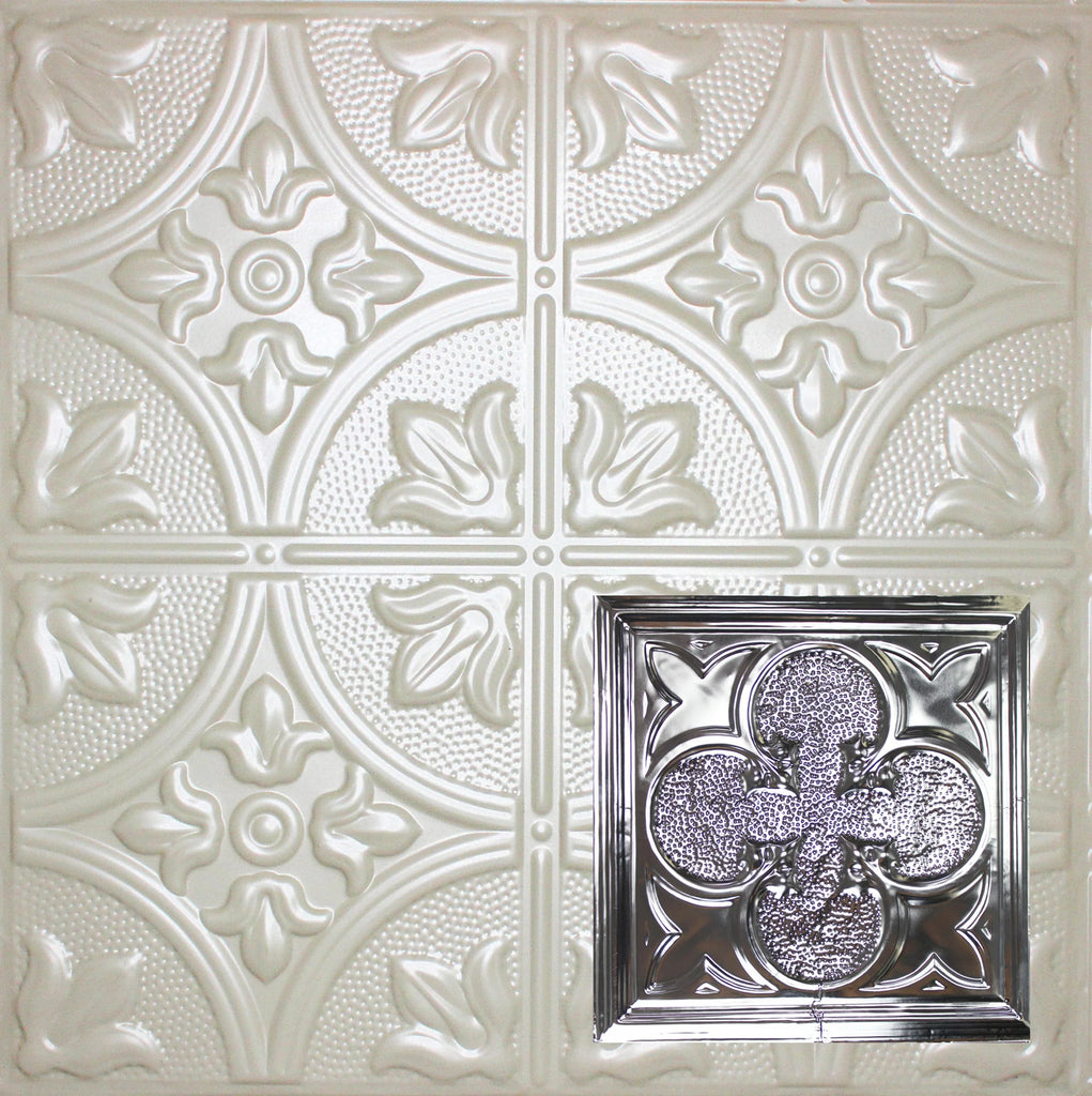 Metal Ceiling Tiles | Pattern 112 | Lucky Clover - Antique White - Metal Ceiling Express