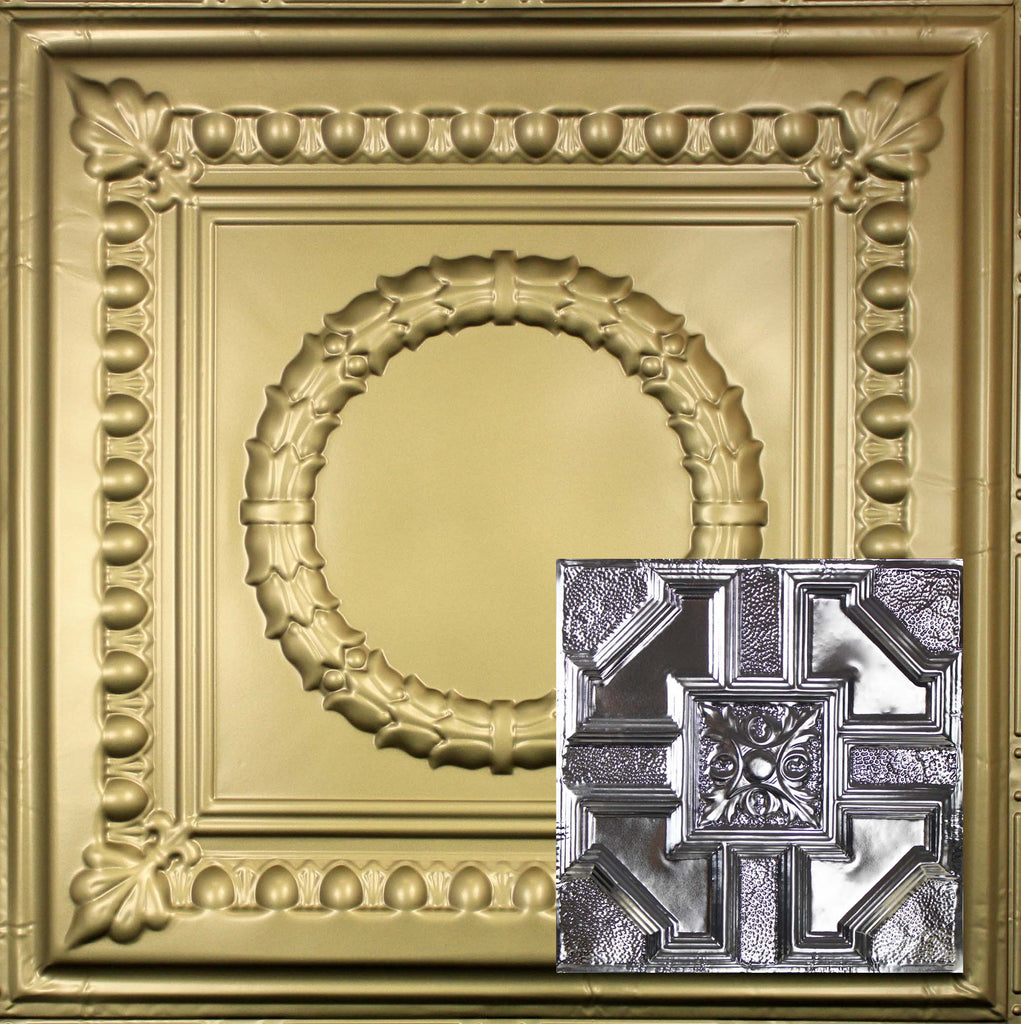 Metal Ceiling Tiles | Pattern 113 | Penned Craftsman - Antique Brass - Metal Ceiling Express