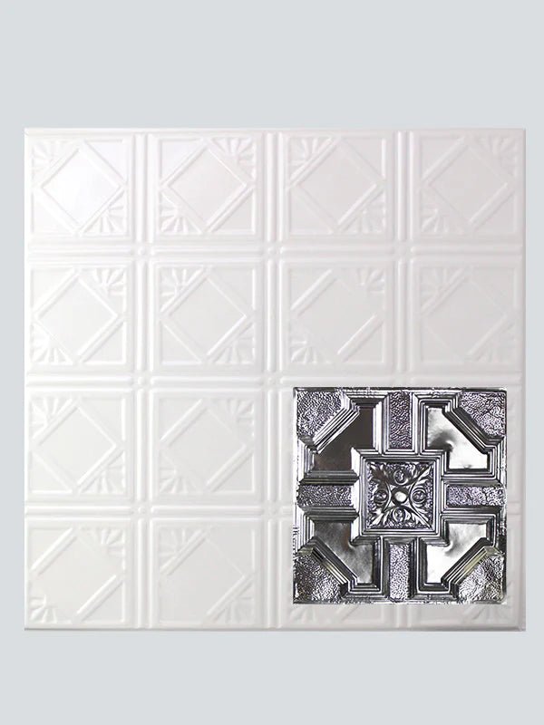 Metal Ceiling Tiles | Pattern 113 | Penned Craftsman - Satin White - Metal Ceiling Express