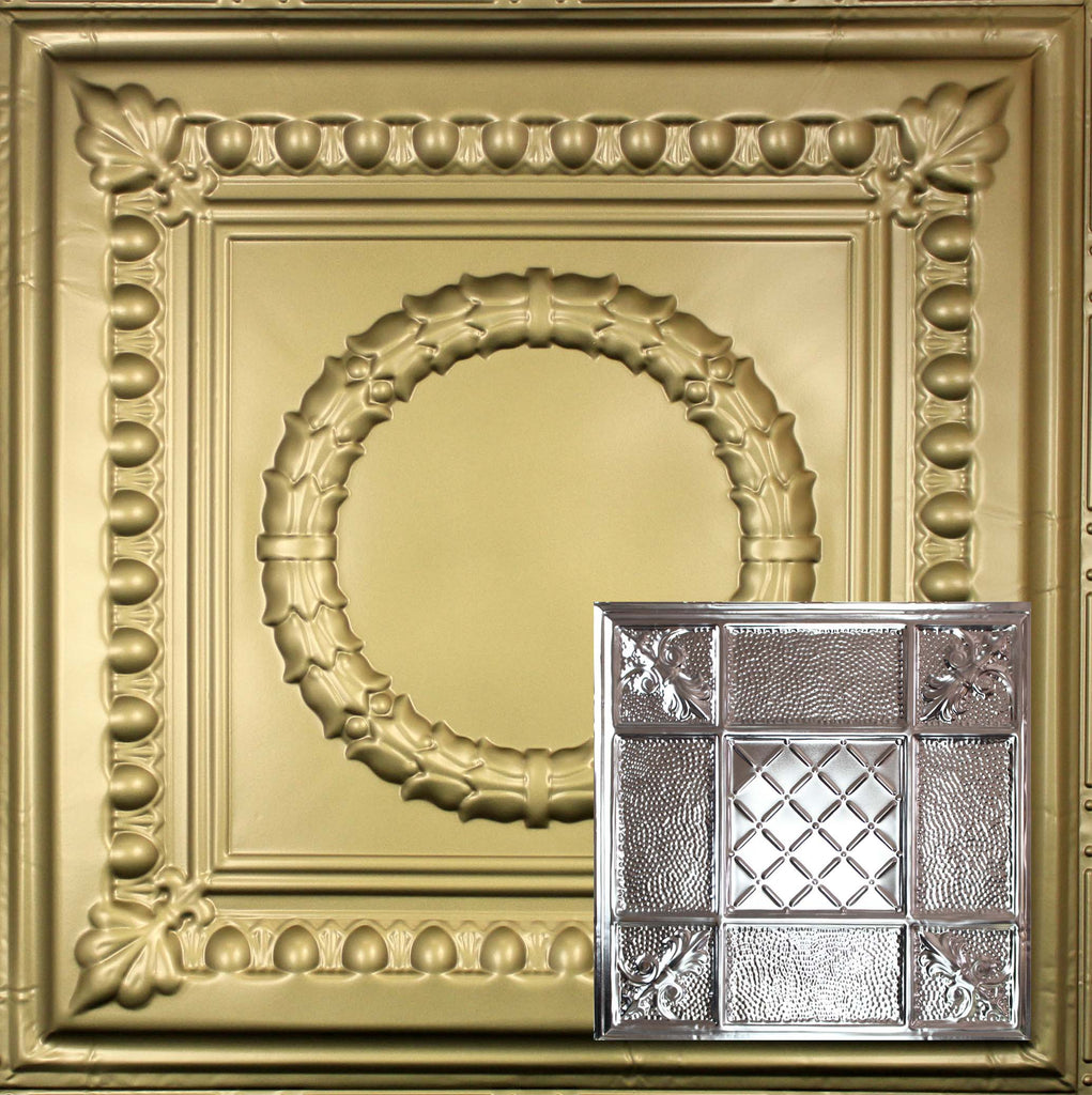 Metal Ceiling Tiles | Pattern 114 | Mediterranean Pebble - Antique Brass - Metal Ceiling Express