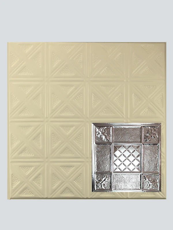 Metal Ceiling Tiles | Pattern 114 | Mediterranean Pebble - Creamy White Satin - Metal Ceiling Express