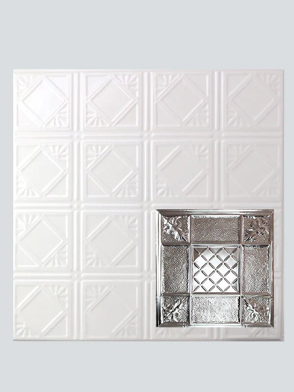 Metal Ceiling Tiles | Pattern 114 | Mediterranean Pebble - Satin White - Metal Ceiling Express