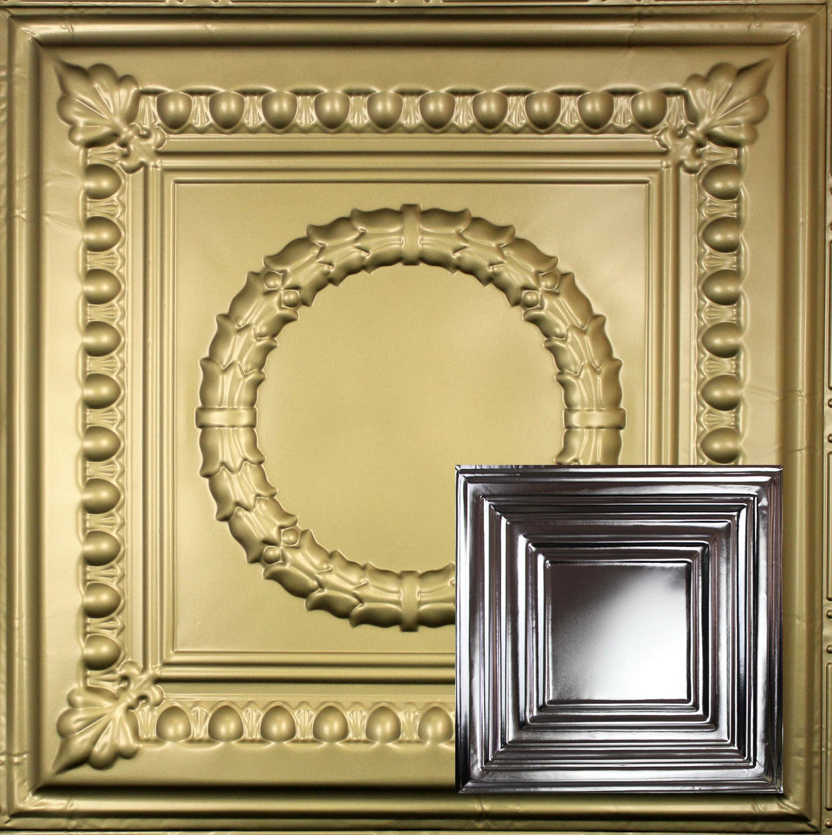 Metal Ceiling Tiles | Pattern 115 | Framed Gallery - Antique Brass - Metal Ceiling Express