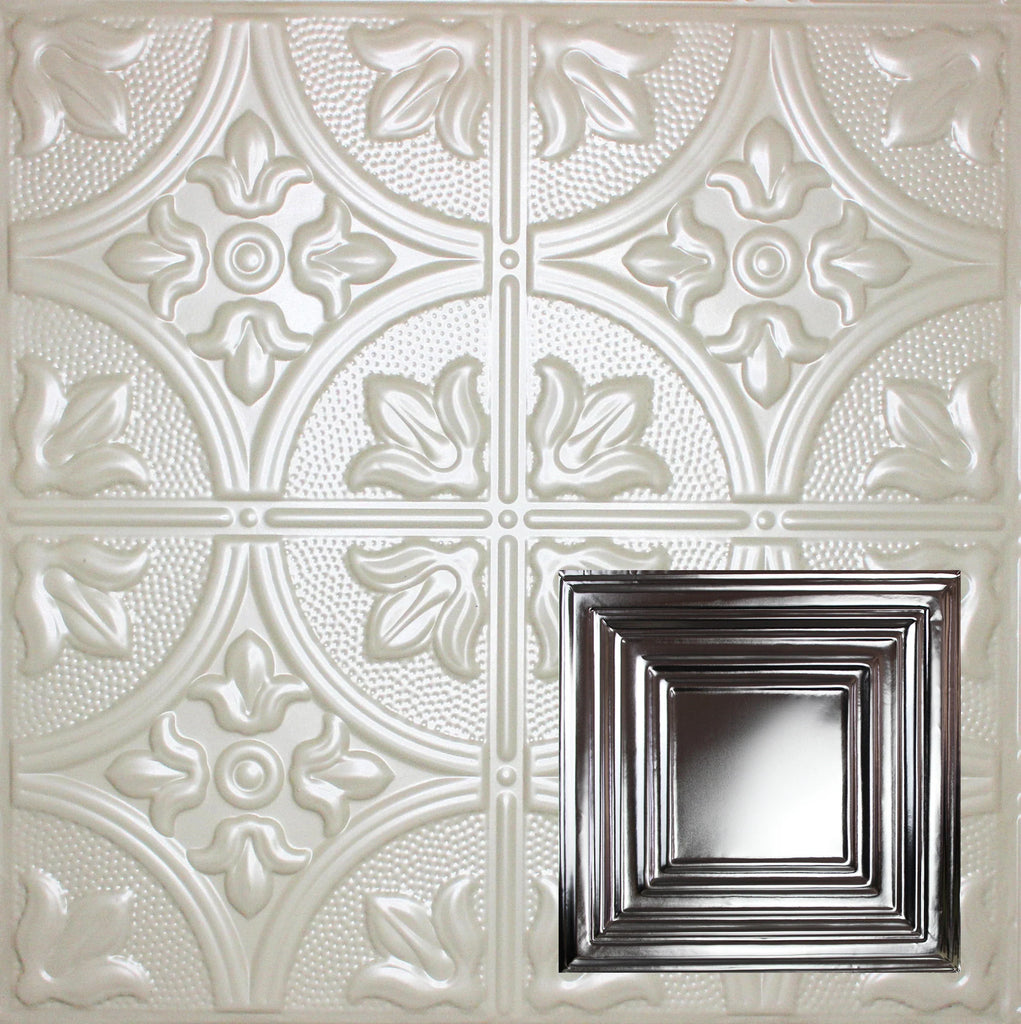 Metal Ceiling Tiles | Pattern 115 | Framed Gallery - Antique White - Metal Ceiling Express