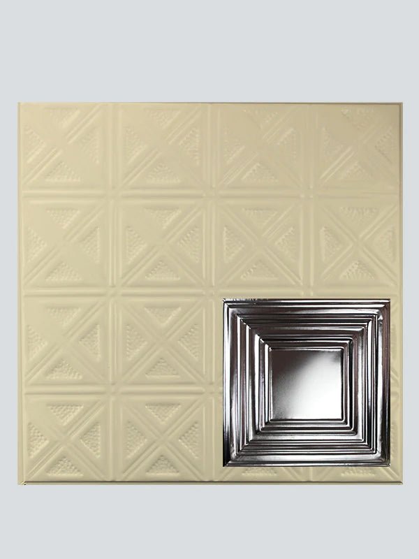 Metal Ceiling Tiles | Pattern 115 | Framed Gallery - Creamy White Satin - Metal Ceiling Express