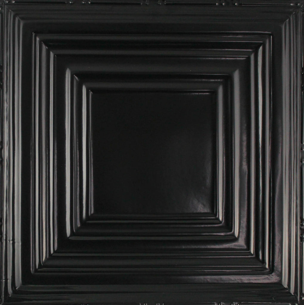 Metal Ceiling Tiles | Pattern 115 | Framed Gallery - Satin Black - Metal Ceiling Express