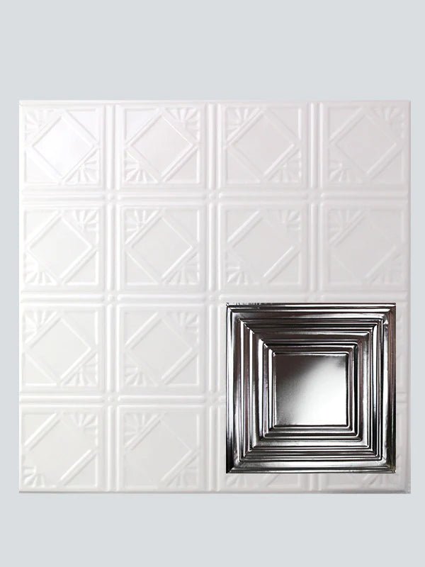 Metal Ceiling Tiles | Pattern 115 | Framed Gallery - Satin White - Metal Ceiling Express