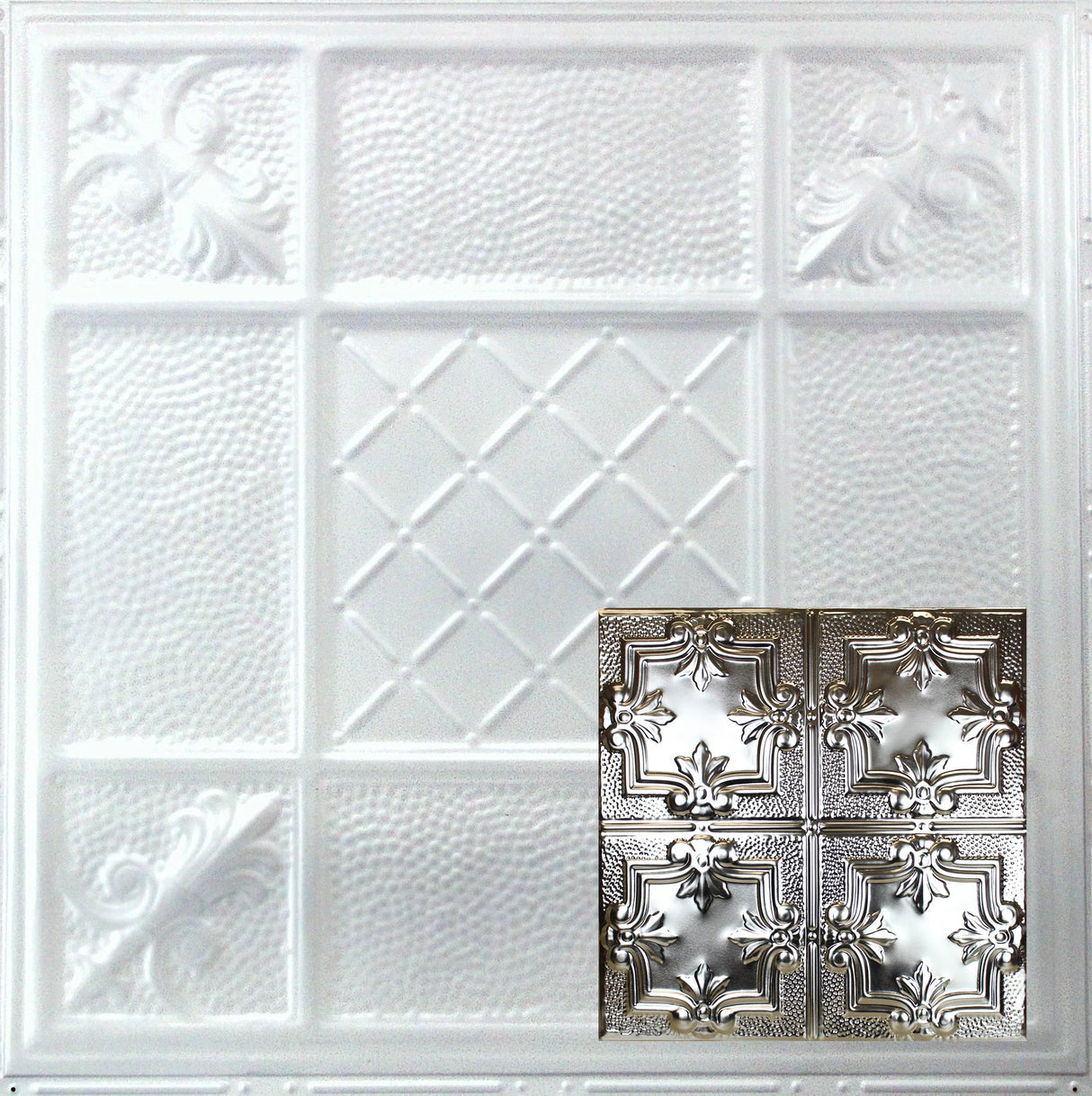 Metal Ceiling Tiles | Pattern 116 | Traditional Period - Arctic Shimmer - Metal Ceiling Express