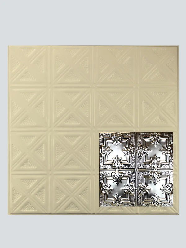 Metal Ceiling Tiles | Pattern 116 | Traditional Period - Creamy White Satin - Metal Ceiling Express