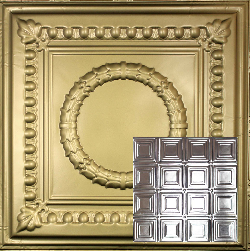 Metal Ceiling Tiles | Pattern 120 | Sixteen Mini Squares - Antique Brass - Metal Ceiling Express
