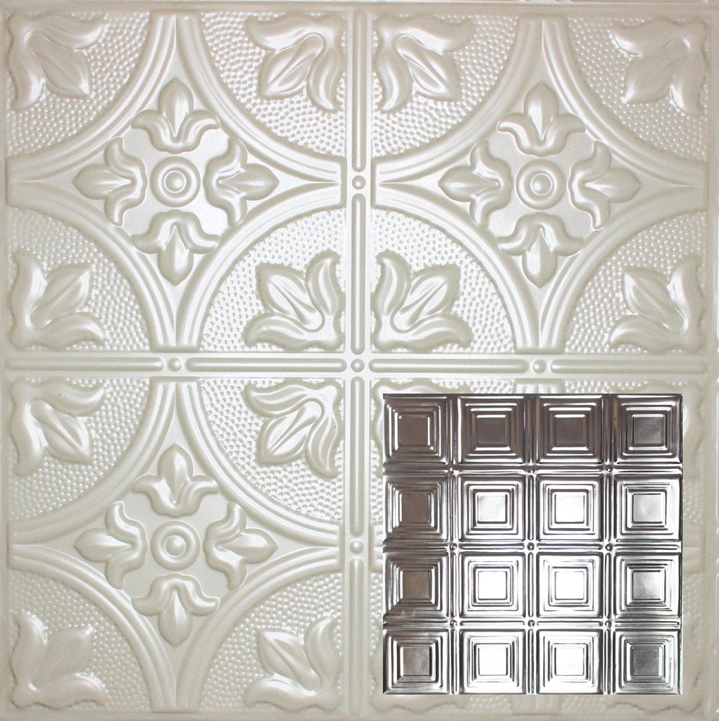 Metal Ceiling Tiles | Pattern 120 | Sixteen Mini Squares - Antique White - Metal Ceiling Express