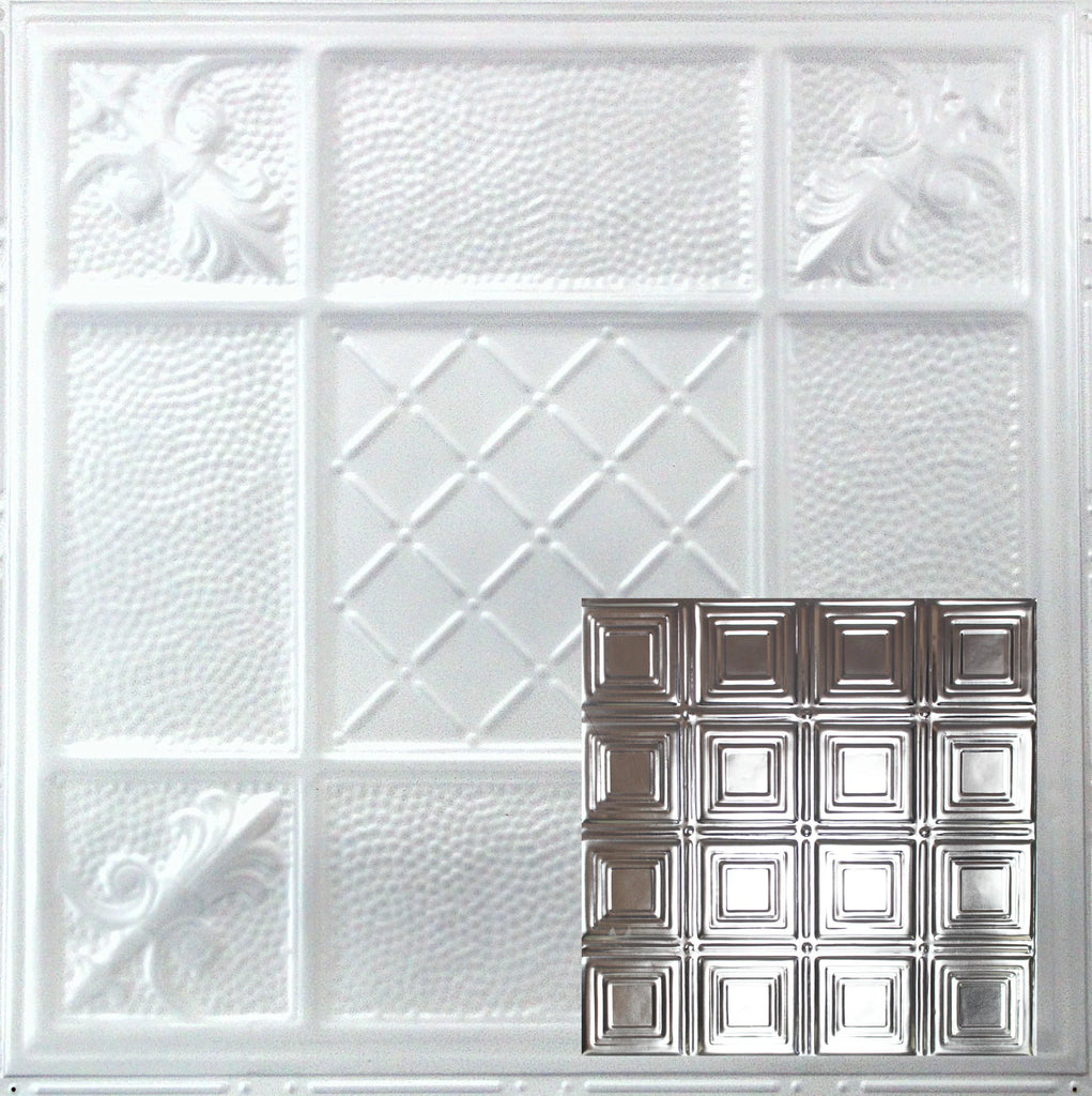 Metal Ceiling Tiles | Pattern 120 | Sixteen Mini Squares - Arctic Shimmer - Metal Ceiling Express