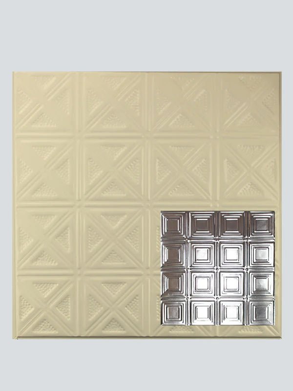 Metal Ceiling Tiles | Pattern 120 | Sixteen Mini Squares - Creamy White Satin - Metal Ceiling Express