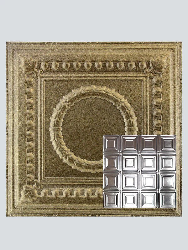 Metal Ceiling Tiles | Pattern 120 | Sixteen Mini Squares - Gold Vein - Metal Ceiling Express