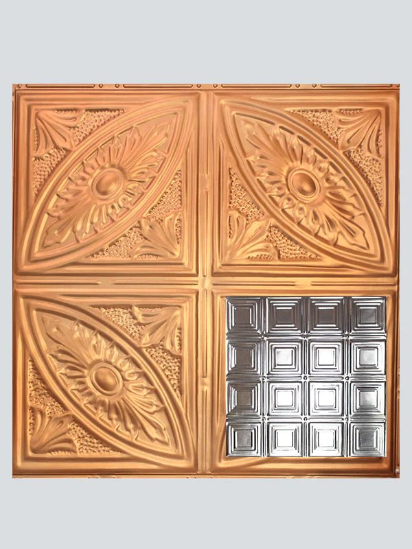 Metal Ceiling Tiles | Pattern 120 | Sixteen Mini Squares - Satin Transparent Copper - Metal Ceiling Express
