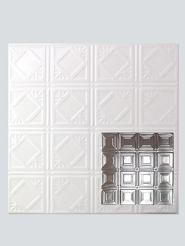 Metal Ceiling Tiles | Pattern 120 | Sixteen Mini Squares - Satin White - Metal Ceiling Express