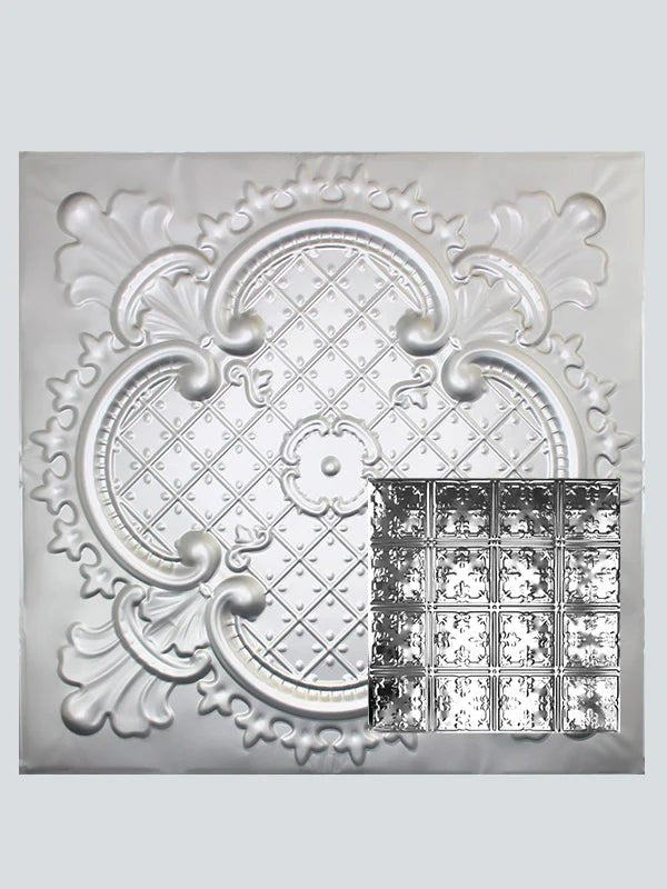 Metal Ceiling Tiles | Pattern 121 | African Barbary - Silver - Metal Ceiling Express
